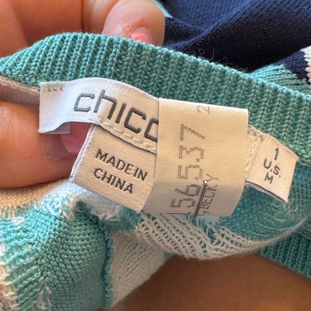 Chico's V-Neck Multicolor Leaf Pattern Sweater 1 - image 2